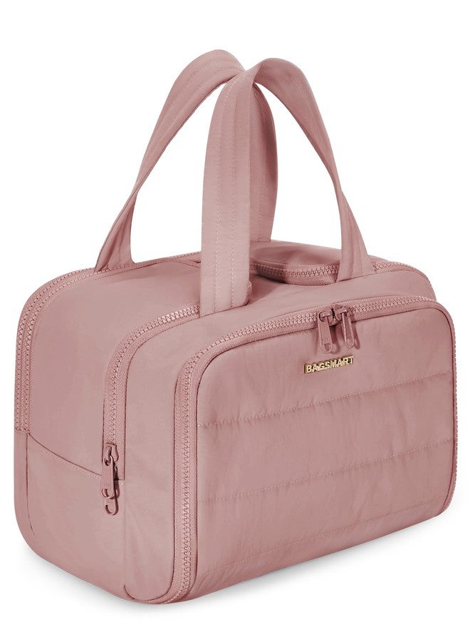 BAGSMART Travel Toiletry Bag, Lightweight Large Wide-open Travel Bag for Women, Puffy Cosmetic Makeup Bag Organizer with Handle for Accessories,Essentials, Toiletries, Dark Pink - Image 1